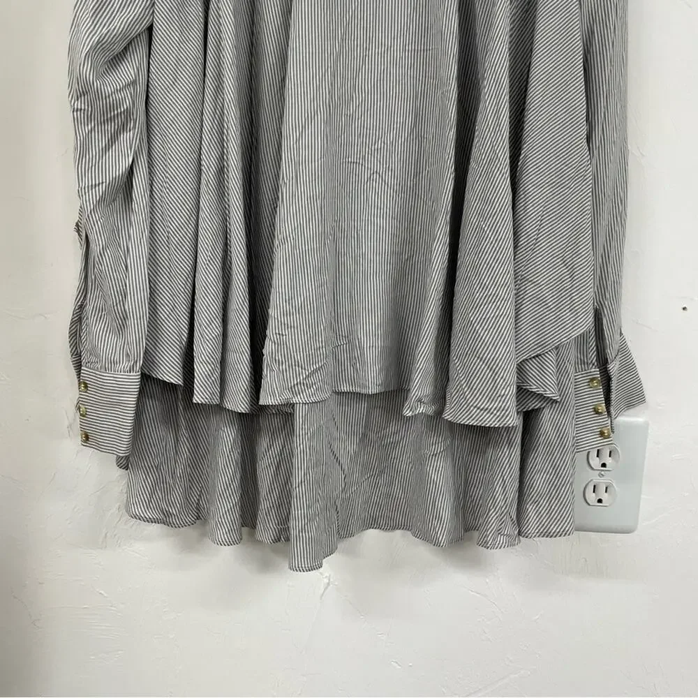 Free People Grey & White Striped Ruffled Tiered Long Sleeve Blouse Womens S Top - Picture 6 of 10